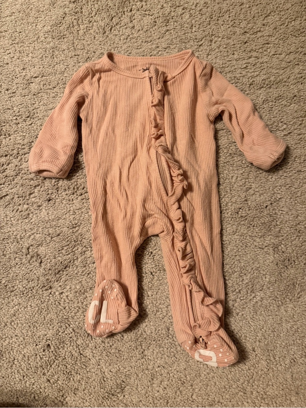 Caden Lane Dusty Peach Ruffle Footed One-Piece